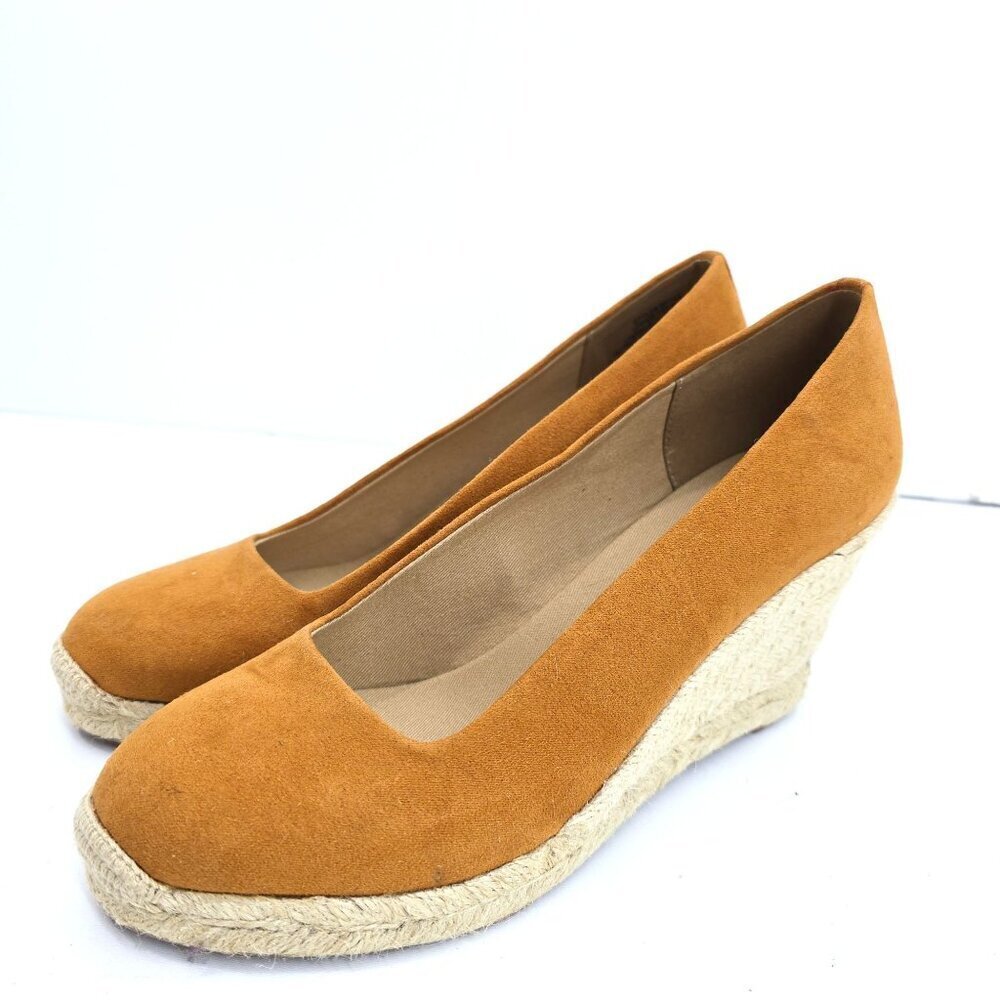 J. Crew NWOB Mustard Brown Suede Leather Woven Wedge Espadrilles Women Size 8